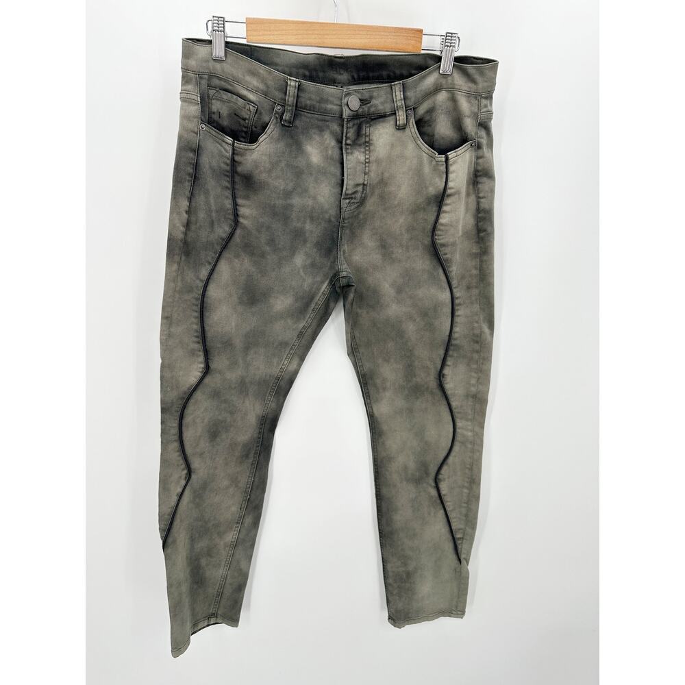 Urban Outfitters BDG Mid Rise Twig Ankle Jeans 32 Grey‎ Green Tie Dye Wavy Seam